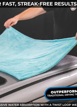 The Rag Company - The Liquid8r - Absorbent 70/30 Blend Microfiber Drying Towel for Cars, Trucks, SUVs, Safe for Detailing + Scratch Free, Twist Loop, 1100gsm, 25in x 36in, Aqua Blue