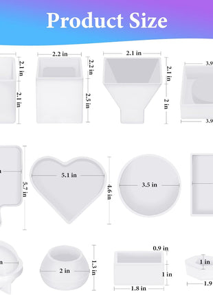KISREL Resin Molds Kit 12PCS, Epoxy Resin Silicone Molds, Resin Mold Including Cube, Pen Container, Pyramid, Tray, Love, Round, Square, Ball, Flowerpot, Cuboid, Crystal