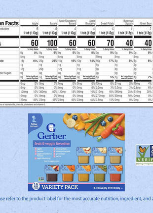 Gerber Stage 2 Baby Food, Fruit & Veggie Favorites Tubs, Baby Puree, Variety 32PK