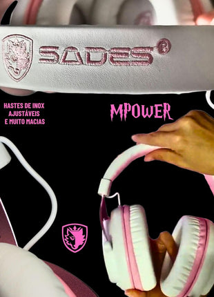 SADES MPOWER Stereo Gaming Headset for PS4, PC, Mobile, Noise Cancelling Over Ear Headphones with Retractable and Flexible Mic & Soft Memory Earmuffs for Laptop Nintendo Switch Games-Angel Edition