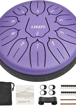LEKATO Steel Tongue Drum 6 Inch 11 Notes, Rain Drum D Major Handpan Drum for Meditation Yoga Beginner Christmas Gift for Families/Friends,Purple