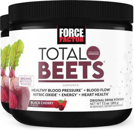 Force Factor Total Beets Drink Mix to Support Circulation & Blood Flow | with Nitrates to Support Healthy Blood Pressure, Nitric Oxide, Energy & Cardiovascular Heart Health, 60 Servings, 2-Pack