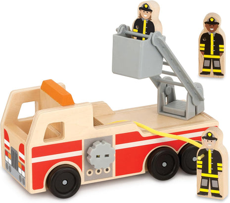 Melissa & Doug Wooden Fire Truck with 3 Firefighter Play Figures