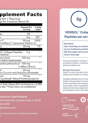 Vital Proteins Professional Bioactive Collagen Complex Skin Hydration 6.5oz | VERISOL®, Liposomal PureWay-CTM, LycoBeads®, Holimel®, Skin Hydration & Antioxidant Protection, 30 Servings