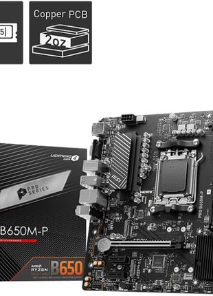 MSI PRO B650M-P ProSeries Motherboard (AMD Ryzen 9000/8000/7000 Series Processors, AM5, DDR5, PCIe 4.0, M.2, SATA 6Gb/s, USB 3.2 Gen 2, HDMI/DP, 2.5Gbps LAN, mATX)