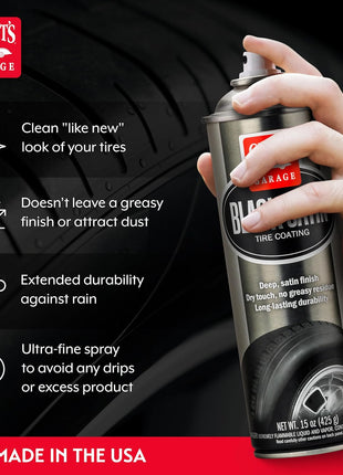Griot's Garage Black Satin Tire Coating, Provides a Low-Gloss, Satin Finish, Non-Greasy, Long-Lasting, Quick-Drying, Easy-to- Use, No Mess, 10951, 15oz