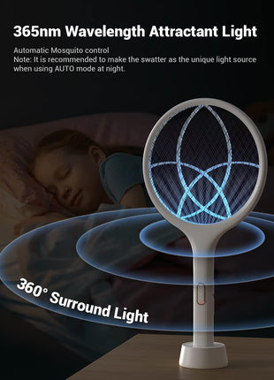 YISSVIC Electric Fly Swatter 4000V Bug Zapper Racket Dual Modes Mosquito Killer with Purple Mosquito Light Rechargeable for Indoor Home Office Backyard Patio Camping