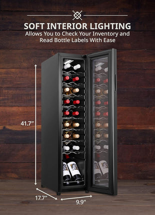 Ivation 18 Bottle Compressor Wine Cooler Refrigerator w/Lock | Large Freestanding Wine Cellar For Red, White, Champagne or Sparkling Wine | 41f-64f Digital Temperature Control Fridge Glass Door Black