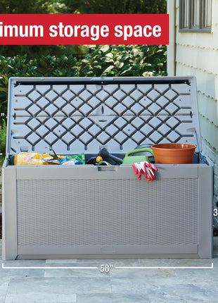 Rubbermaid Extra Large Resin Outdoor Storage Deck Box (134 Gal), Weather Resistant, Gray, Deck Organization for Home/Backyard/Pool Chemicals/Toys/Garden Tools/Porch/Patio Cushions