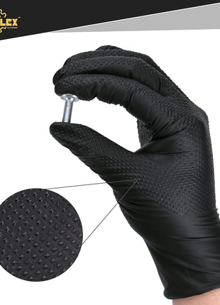 TitanFlex Heavy Duty Black Industrial Nitrile Gloves, 8-mil, Large, Box of 100, Latex Free, Raised Diamond Texture, Powder Free, Food Safe, Rubber Gloves, Mechanic Gloves