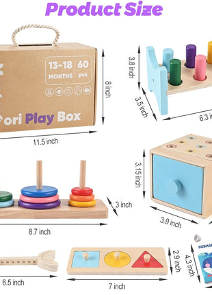 Montessori Toys for 1+ Year Old, 9-in-1 Learning Educational Toys | Wooden Montessori Toys with 3-in-1 Activity Box, Pound Bench, Shape Puzzle, Cloth Books, Fishbone Matching & Ring Stacker