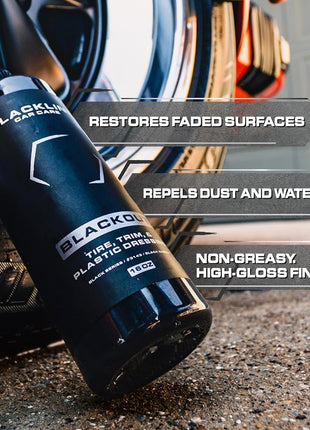 Blackline Car Care - Blackout Trim & Tire Dressing - Best Tire Shine No Sling Formula - Water Based Protection for Car Tires & Trim - Safe for Cars, Trucks, SUVs & More - 16 fl oz
