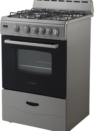 Avanti Compact Gas Range Oven 24-Inch with 4 Sealed Burners Automatic Electronic Ignition Large 2.6 cu.ft. Oven Storage Drawer Glass Door and Oven Light, in Stainless Steel