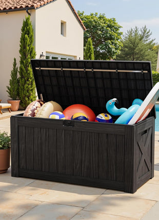 Greesum Outdoor Storage Box 120 Gallon Storage Bin with Lid for Patio Furniture, Garden Tools, Pool Supplies, Lockable, Waterproof and UV Resistant, Black | for Patio Furniture, Garden Tools, Pool Supplies, Lockable, Waterproof and UV Resistant