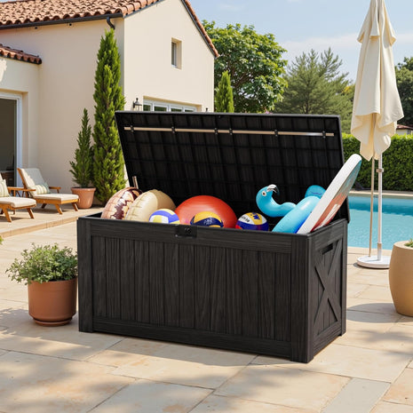 Greesum Outdoor Storage Box 120 Gallon Storage Bin with Lid for Patio Furniture, Garden Tools, Pool Supplies, Lockable, Waterproof and UV Resistant, Black | for Patio Furniture, Garden Tools, Pool Supplies, Lockable, Waterproof and UV Resistant