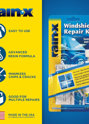 Rain-X 600001 Windshield Repair Kit - Quick and Easy Durable Resin Based Windshield Repair Kit for Chips and Cracks, Good for Round Damage Below 1 inch in Diameter and Cracks Smaller Than 12 inch in Length