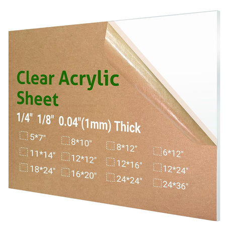 1 Pieces 24 x 36" Clear Acrylic Sheet Plexiglass - 1/4" (6mm) Thick, Use for Craft Projects, Signs, DIY Projects and More; Cut with Saw or Hand Tools, No Laser Cut