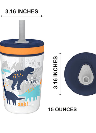 Zak Designs Kelso Toddler Cups For Travel or At Home, 15oz 2-Pack Durable Plastic Sippy Cups With Leak-Proof Design is Perfect For Kids (DinoRoar, Zaksaurus)