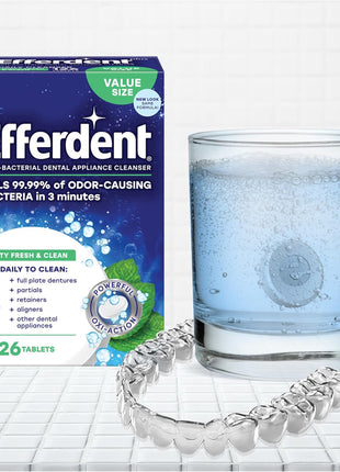 Efferdent Denture Cleaner Tablets, Minty Fresh & Clean, 126 Count | Retainer Cleaner, Use Daily To Clean Dental Appliances, Full Plate Dentures, Aligners & Mouth Guards