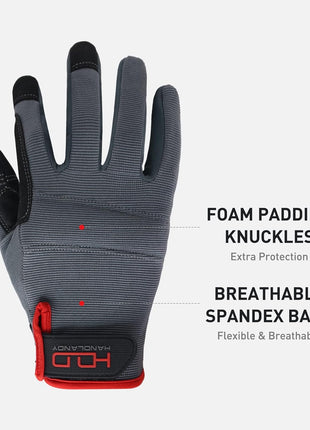 HANDLANDY Mens Work Gloves Touch screen, Synthetic Leather Utility Gloves, Flexible Breathable Fit- Padded Knuckles & Palm (Large)