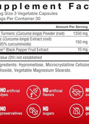 Force Factor Turmeric Curcumin Supplement with Black Pepper, Joint Support Supplement with BioPerine for Enhanced Absorption, No Gelatin, Non-GMO, 90 Capsules (Pack of 2)