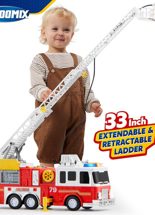 JOYIN Extra Large Kids Fire Truck Toys for Boys with 33-inch Ladder, Lights & Sprinkler Pump, Big Emergency Vehicle, Kids Toys for Age 3, 4, 5, 6, 7, Christmas Birthday Gift for Grandkids