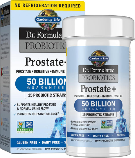 Garden of Life Dr. Formulated Probiotics Prostate+ - Acidophilus and Probiotic Supports Healthy Prostate and Digestive Balance - Shelf Stable - Gluten, Dairy, and Soy-Free - 60 Vegetarian Capsules