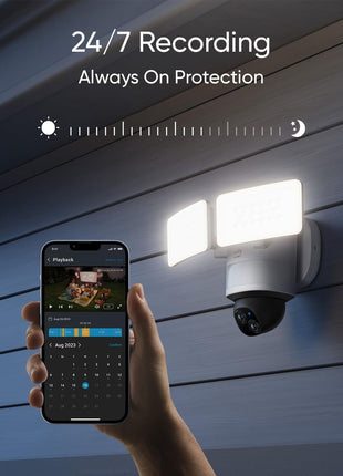 eufy Security Floodlight Camera E340, Dual-Lens, 360° Coverage, 8X Zoom | Pan & Tilt, AI Detection & Tracking, 24/7 Recording, 2000 LM, Dual-Band Wi-Fi 6, No Monthly Fee, Wired Outdoor