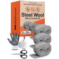 MaPorch Steel Wool Mouse Hole Filler - 3 Pack, 3.2 in x 7.5 ft - Metal Mesh Gap Filler for Walls & Pipes - DIY Kit with Gloves & Scissors - Mouse Prevention Rat Wire Mesh