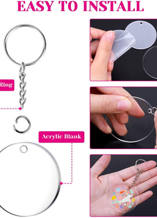 Audab Acrylic Keychain Blanks - 108 Clear Keychain Pieces for Vinyl Kit Including Acrylic Blanks, Rings for DIY Keychains, Crafting & Vinyl Projects