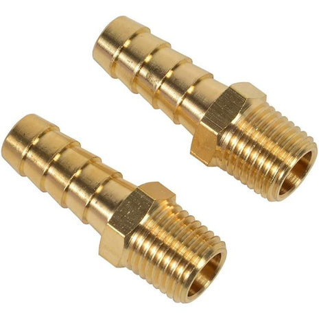 2 Pack Brass Hose Fitting, Adapter, 3/8 inch Barb x 1/4 inch NPT Male Pipe