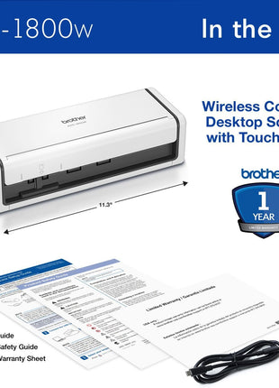 Brother ADS-1800W Wireless Compact Desktop Scanner | Scan Speeds of Up to 30ppm | 2.8" Color Touchscreen