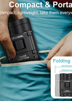 12X25 Mini Pocket Binoculars for Adults Kids, Small Compact Binoculars for Bird Watching, Opera Concert
