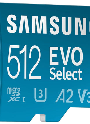 Samsung EVO Select 512GB microSDXC Memory Card + Adapter, Up to 160MB/s | UHS I, C10, U1, V10, A1, microSD for Mobile Phone, Smartphones, Nintendo Switch, and Tablets (MB-ME512SA/AM)