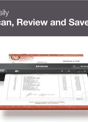 Epson Workforce ES-60W Wireless Compact Mobile Document Scanner | PC Mac iOS Android 4 Second Scan Speed Battery Powered Mobile Sheet-Fed Scanner with OCR Software