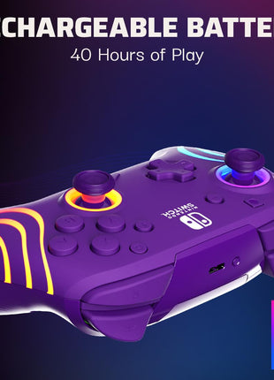 PDP Afterglow Wave Wireless RGB Gaming Controller for Nintendo Switch 2 | Nintendo Switch Lite, OLED, RGB LED Lighting, App Customization, Rechargeable 20-Hr Battery, 2 Mappable Back Buttons, Purple