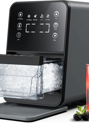 ecozy Nugget Ice Maker Countertop, Intuitive EcoScreen, 40lbs/24H Chewable Pebble Ice, 3lb Pull-Out Basket, Self-Cleaning, One-Touch Timer – Perfect for Home, Drinks & Cocktails