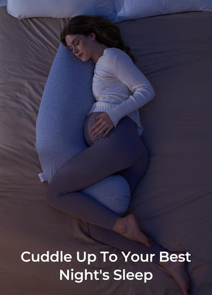 Momcozy J Shaped Pregnancy Pillow, Maternity Body Pillow for Side Sleepers | Cooling Body Pillow with Removable Cover for Head Neck Belly Support, Side Sleeper, Must-haves for Pregnant Women Grey