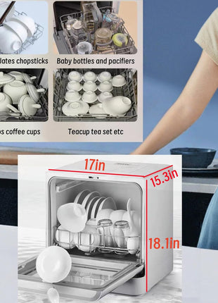 Dishwasher Countertop dishwasher Portable small automatic cleaning 4 cleaning modes and drying and disinfection mode Automatic water absorption and connection to the faucet