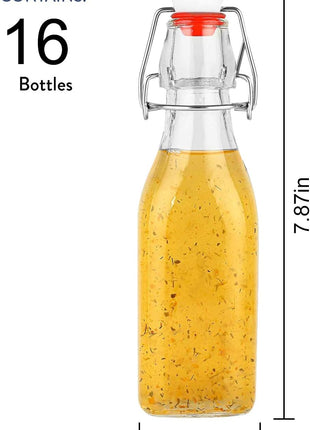 Encheng 8oz Glass Bottles With With Air Tight Lids,Beer Bottles For Home Brewing 250ml,Kombucha Bottles For Beverages,Kefir,Food Storage,Leak Proof,Dishware Safe 16 Pack