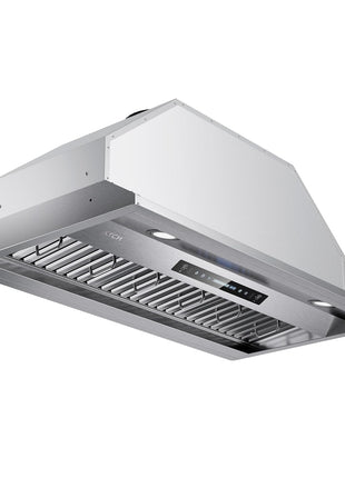 IKTCH 36 inch Built-in/Insert Range Hood 900 CFM, Ducted/Ductless Convertible Duct, Stainless Steel Kitchen Vent Hood with 2 Pcs Adjustable Lights and 3 Pcs Baffle Filters with Handlebar(IKB02-36'')