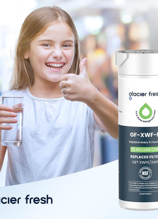 GLACIER FRESH Water Filter Compatible with XWFE (Built-in CHIP), Replacement for GE XWFE, XWF Refrigerator Water Filter NSF/ANSI 42 Certification Pack of 1