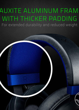 Razer Kraken Gaming Headset: Lightweight Aluminum Frame - Retractable Noise Isolating Microphone - for PC, PS4, PS5, Switch, Xbox One, Xbox Series X & S, Mobile - 3.5 mm Headphone Jack - Black/Blue