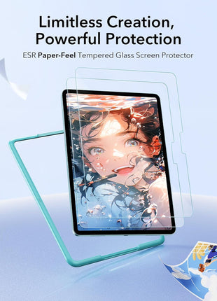 ESR 2 Pack Paper-Feel Screen Protector for iPad Air 11 Inch M4/M3/M2 (2026/2025/2024, 8th/7th/6th Gen), Write and Draw Like on Paper, 9H Tempered Glass, Matte Anti-Glare with Alignment Frame