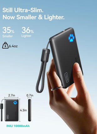INIU Portable Charger, Ultra Slim 10000mAh 45W PD Power Bank, USB C in&Out Fast Charging Battery Pack, Travel Essential Phone Powerbank Compatible with iPhone 16 15 14 Samsung S22 S21 Google iPad etc