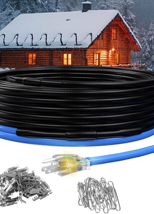 60ft Roof Deicing Cable, 5w/ft Constant Wattage, CSA ETL Certified, Prevents Ice Dams on Metal or Plastic Gutters/Downspouts, 120V