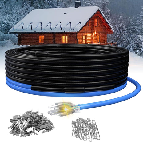 60ft Roof Deicing Cable, 5w/ft Constant Wattage, CSA ETL Certified, Prevents Ice Dams on Metal or Plastic Gutters/Downspouts, 120V