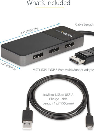 StarTech.com 3-Port DisplayPort 1.4 Splitter, DisplayPort to 3x DP Multi-Monitor Adapter, Triple 4K Computer MST Hub, USB Bus-Powered, Windows Only (MST14DP123DP)