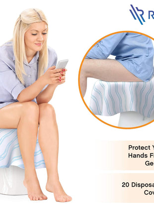 Relyo Disposable Toilet Seat Cover for Travel – 20 Pack with Covers Wrapped in Sets of 2, Non-Flushable Liners, Fits Most Seats – Kids, Toddlers, Adults (Waves, 20)