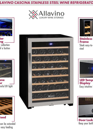 Allavino 22" Wide Cascina Series 55 Bottle Single Zone Stainless Steel Wine Refrigerator KWR55S-1SR